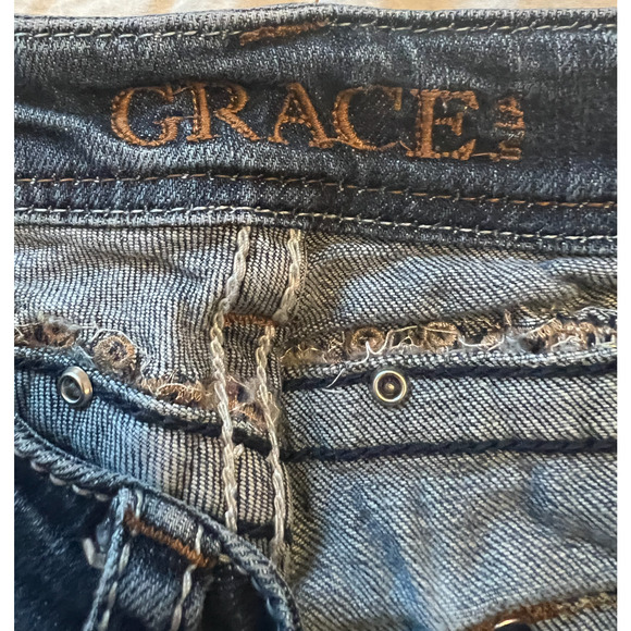 Grace in LA Jeans Womens Size 30" Blue Bootcut Sequin Embroider Mid Rise Dark - Picture 7 of 11